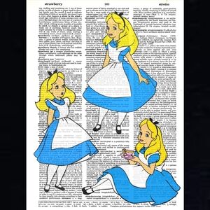 Alice in Wonderland Triple Alice Vintage Dictionary Art Pri…